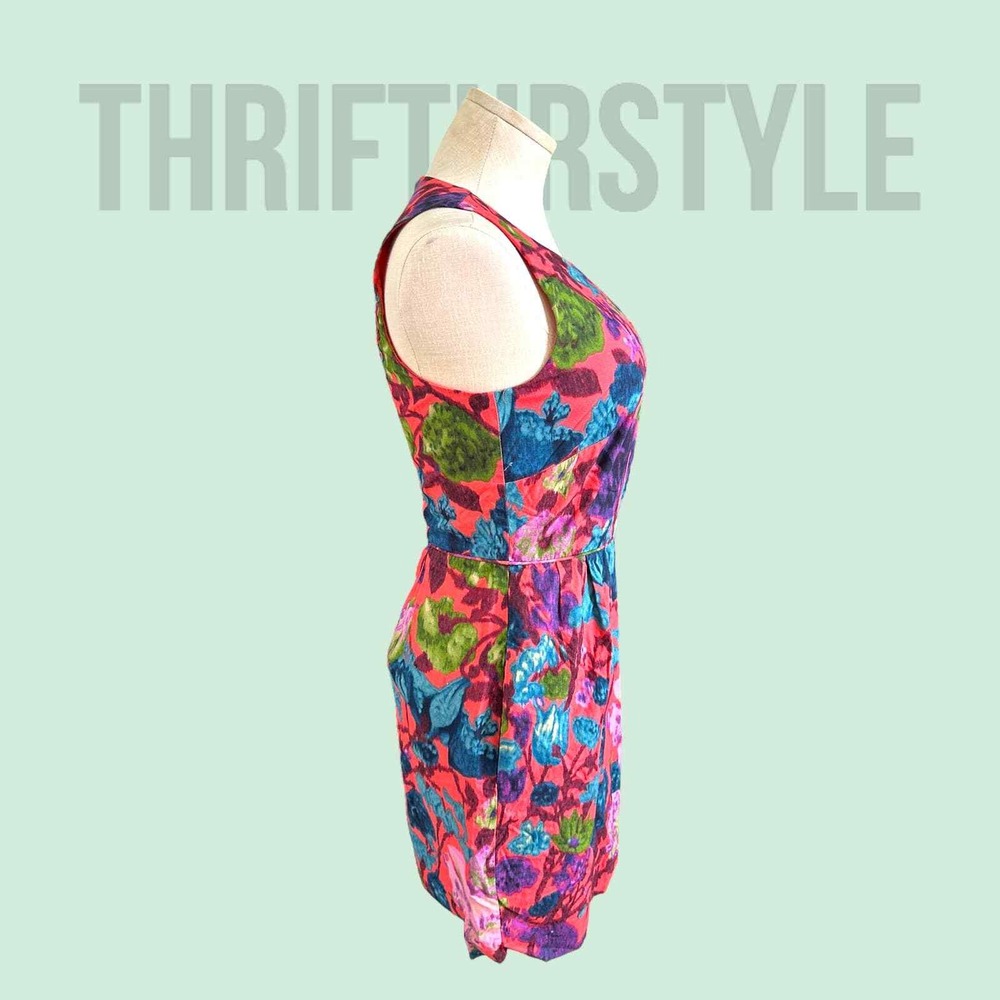 J CREW Floral Print Sleeveless Dress Colorful Pattern Party Cocktail Size 2 - Picture 5 of 8
